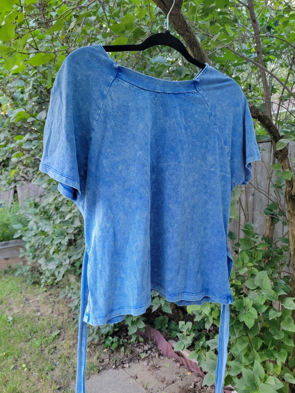 Casual Blue Short-Sleeve Tie-Back New Top - Women